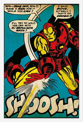 Produktbild von Iron Man - Poster - Shoosh Retro + Wechselrahmen, Shinsuke® Maxi MDF weiss, Acryl-Scheibe