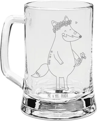 Produktbild von Mr. & Mrs. Panda Krug Fuchs Blumen - Transparent - Geschenk, Liebe, Gravur Bierkrug, Boho, Blumenliebe, Seidel, Mit, Blume, Humpen, Freundin, Glaskrug