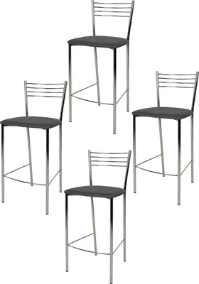 Zdjęcie produktu dla t m c s Tommychairs - Zestaw 4 nowoczesnych stołków barowych ELENA do kuchni i jadalni, solidna rama wykonana z chromowanej stali, tapicerowane siedzisko pokryte imitacją skóry w kolorze ciemnoszarym