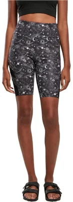 Produktbild von Urban Classics Damen Ladies High Waist Tech Mesh AOP Cycle Shorts, blackuniverse