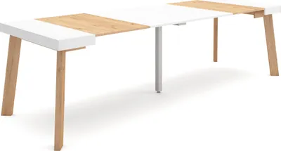 Produktbild von Ausziehbarertisch, 262x90x73cm, Für 12 Gäste, Hölzerne Beine, Eiche und weiß