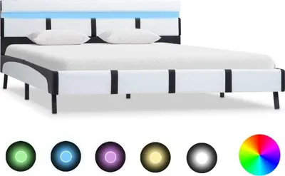 Image de The Living Store Cadre de lit avec LED Blanc Similicuir 140x200 cm