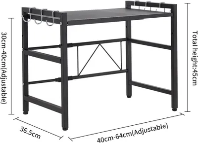 Image de Support pour micro-ondes Étagère à épices extensible Étagère pour micro-ondes Étagère de cuisine avec 3 crochets Noir
