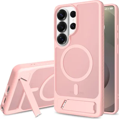 Immagine prodotto di Custodia magnetica per Samsung Galaxy S26 Ultra, custodia opaca traslucida resistente agli urti con supporto, compatibile con MagSafe Rosa