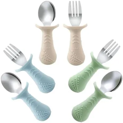 Produktbild von PromoHome® Kinderbesteck-Set – 6-teilig sicheres Essbesteck für Kleinkinder, Blau, 18 cm