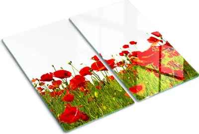 Produktbild von Tulup Glas-Herdabdeckplatte - 2x30x52cm - Glaskeramikkochfeld-Abdeckung Spritzschutz Zweiteilig Feldmohnblumen