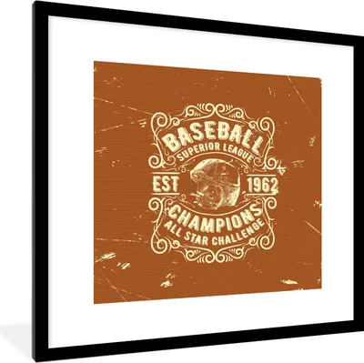 Produktbild von MuchoWow® MuchoWow® Gerahmtes Poster Jahrgang - Baseball - Braun 40x40 cm - Poster mit zchwarzem Bilderrahmen - Poster - Plakat im Rahmen