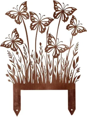 Immagine prodotto di Decorazioni per il giardino a forma di farfalle, realizzate in ferro battuto, alte 30 cm, con aspetto vintage e effetto ruggine, ideali per vialetti e giardini