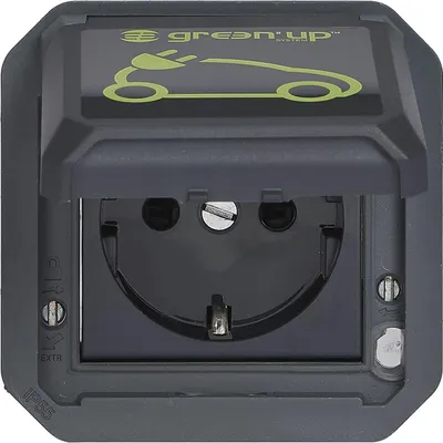 Produktbild von Legrand PLEXO New Einsatz, Green-UP Feuchtraum AP-EV-Steckdose, Aufladen von Elektrofahrzeugen, IP55, Klappdeckel E-Auto-Markierung, anthrazit 069818L