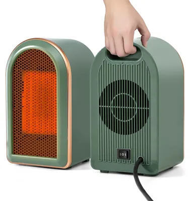 Zdjęcie produktu dla Elektryczny grzejnik stołowy, 1200 Watt, zielony - Kompaktowy element grzewczy PTC-ceramiczny - Do użytku w pomieszczeniach biurowych