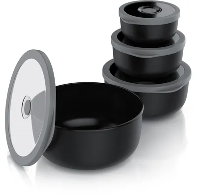 Produktbild von Arendo Schüssel Set mit Deckel, Salatschüssel, Rührschüssel, spülmaschinengeeignet,  mikrowellengeeignet, 0,35 L / 0,65 L / 1,2 L / 2,0 L, BPA-frei