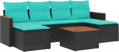 Zdjęcie produktu dla vidaXL 7-częściowa sofa ogrodowa z poduszkami, czarny polirattan