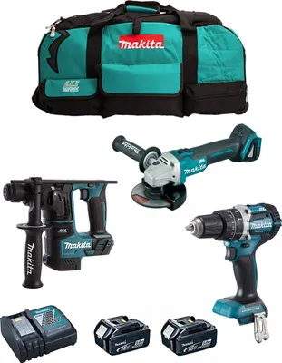 Produktbild von MAKITA Kit MK307 (DHP484 + DHR171 + DGA504 + 2 x 5,0 Ah + DC18RC + LXT600)