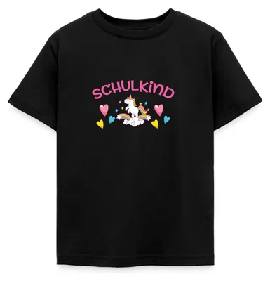 Produktbild von Spreadshirt Einschulung Schulkind Einhorn Kinder T-Shirt, 98/104 (3-4 Jahre), Schwarz