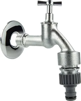 Produktbild von tecuro Auslaufventil 1/2 Zoll, Knebeloberteil, Rohrbelüfter, Steckkupplung, Wandrosette, Dichtband - MS mattverchromt