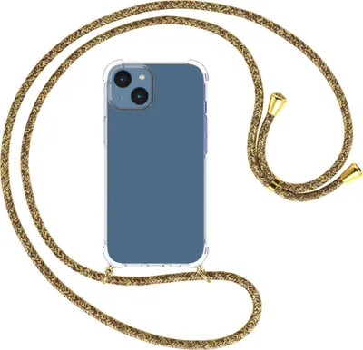 Produktbild von Handykette Backcover-Schutzhülle mit Band (Metall goldfarben) für Apple iPhone 15 - braun+beige