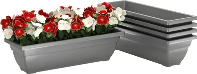 Obrázek produktu pro Sada 5 plastových květináčů, 59 x 21 x 16 cm stohovatelná sada květináčů, květináč odolný proti povětrnostním vlivům, květináče pro vnitřní i venkovní použití, šedá