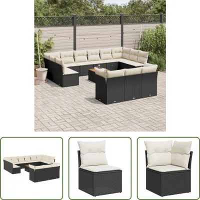 Produktbild von The Living Store 14-tlg. Garten-Sofagarnitur mit Kissen Schwarz Poly Rattan