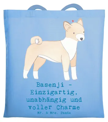 Produktbild von Mr. & Mrs. Panda Schultasche Basenji Charme - Sky Blue - Geschenk, Tasche, Hunderasse, Hundeliebe, Hunderassen Beschreibung, Tote Bag, Vielfalt, Tragetasche, Laptoptasche