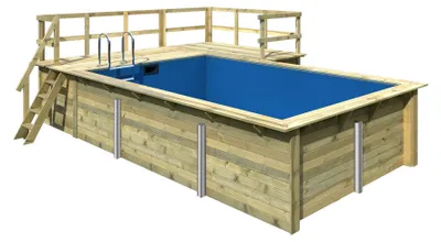 Produktbild von Karibu | Rechteckiger kdi Massivholz Pool 350 x 530 cm | Set mit 2 Sonnenterrassen inkl.