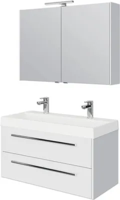 Produktbild von Pelipal Badmöbel-Set Milano BxHxT 100 x 200 x 45 cm Frontfarbe weiß hochglanz mit Mineralguss-Doppelwaschtisch weiß SET-