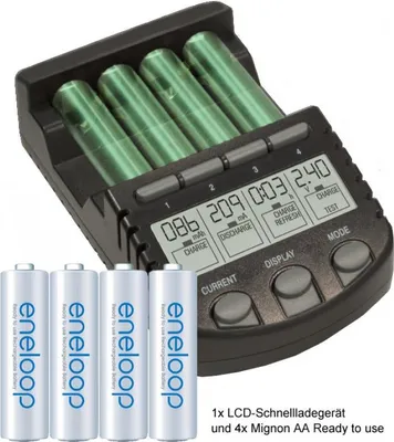 Produktbild von ALPHA700 Schnellladegerät mit LCD-Display inkl. 4x Sanyo HR-3UTG