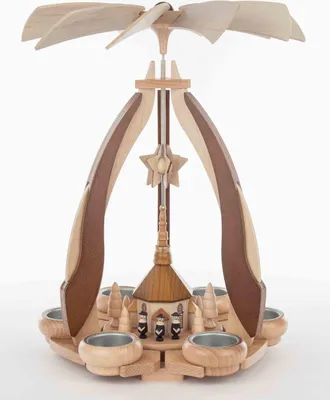 Produktbild von Tischpyramide Kurrende mit Seiffener Kirche und Teelichter HxLxB 36x27x27cm NEU
