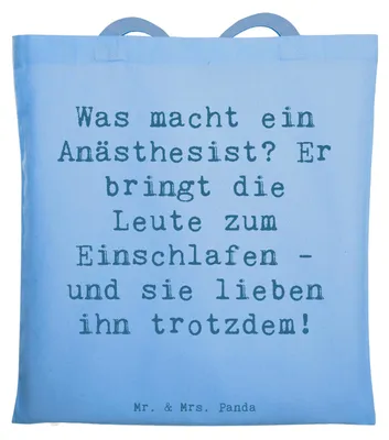 Produktbild von Mr. & Mrs. Panda Jutebeutel Spruch Anästhesist Schlafprofi - Sky Blue - Geschenk, Tote Bag, Geschenke für Berufstätige, festival tasche, Einschlafen Narkose, kreative