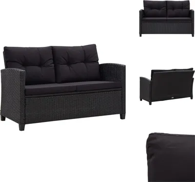 Produktbild von vidaXL 2-Sitzer-Gartensofa mit Kissen Schwarz 124 cm Poly Rattan -  Gartensofas