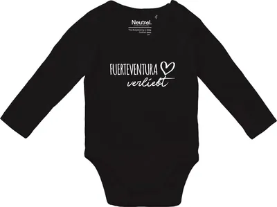 Produktbild von Huuraa Baby Body Fuerteventura verliebt 74 Black  Baumwolle Fairtrade Langarmbody Geschenkidee