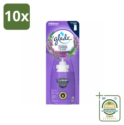 Imagen del producto de 10 recambios para ambientador Glade Sense & Spray, aroma lavanda y aloe, 18 ml, pack ahorro, 10 unidades