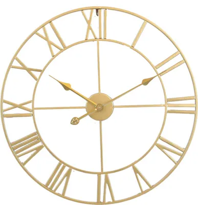 Produktbild von MODFU Große 50 cm Vintage Metall-Wanduhr in Gold, Nordischer Stil, runde Uhr mit römischen Ziffern, lautloses Quarzwerk, dekorative Wohnzimmeruhr