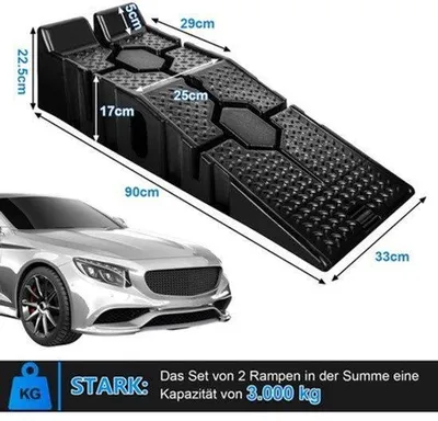 Productafbeelding van Oprijplaat Set Van 2 - Kunststof 3 Ton Draagvermogen - 90x33x23 cm Afmetingen - Zwart - Voor Auto En Bestelwagen