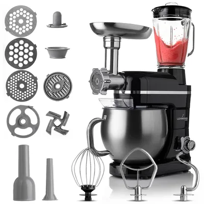 Produktbild von Lehmann Mastic, Planetarische Küchenmaschine, Fleischwolf, Mixer - 3 in 1, 1300 W, 6 Geschwindigkeiten, 5 l Schüssel, 7 kg, Schwarz