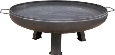 A metal fire pit on a white background.