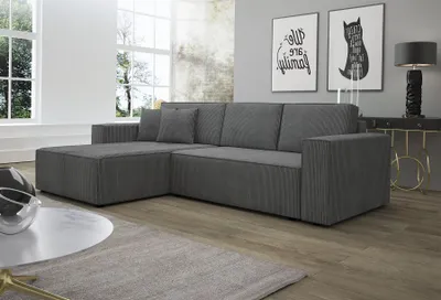 Produktbild von Ecksofa Schlafsofa Sofa CONOR Stoff Dunkelgrau Ottomane Links