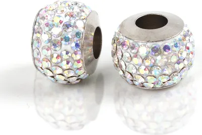 Produktbild von Großloch Spacer Charm Perlen Rondelle Stassperlen glitzernd 12 mm, 10 Stück, Weiß Kristall