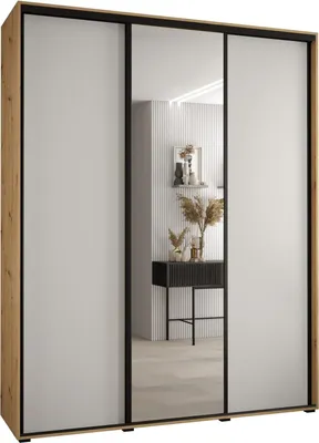 Produktbild von MEBLE KRYSPOL Davos 3 Schrank, drei Türen - 235,2x190x45 cm - Artisan Weiß Schwarz