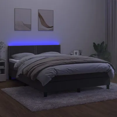 Image de Lit Boxspring avec matelas & LED gris foncé 140x200 cm velours