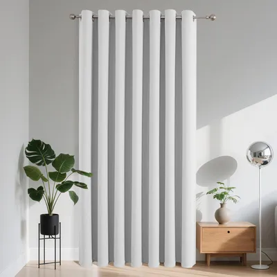 Productafbeelding van Verduisteringsgordijn voor deur, lichtdicht, met oogjes, thermisch isolerend, geluidsabsorberend, geschikt voor slaapkamer en woonkamer (grijs-wit, 1xH137xB132)