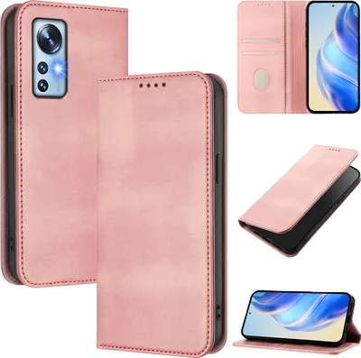 Immagine prodotto di Custodia per Xiaomi 12/Xiaomi 12X/Xiaomi 12S, custodia in pelle vintage con protezione RFID, slot per carte, supporto Rosa