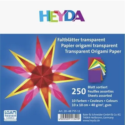 Produktbild von Heyda 204875511 Faltblätter transparent 10 x 10 cm weiß, zitronengelb, orange, mittelrot, pink, flieder, mittelblau, maigrün, mittelgrün, mittelbraun