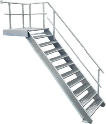 Obrázek produktu pro 10 schodů + podesta ocelové schodiště se zábradlím vpravo / šířka schodu 100 cm / výška patra 165-220 cm