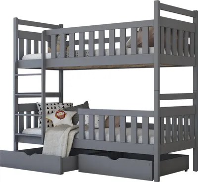 Produktbild von MIRJAN24 Etagenbett mit Stauraum Monika, Jugendbett mit Bettschubladen, Stilvoll Hochbett, Holzkonstruktion (Farbe: Asche, Größe: 80x180)