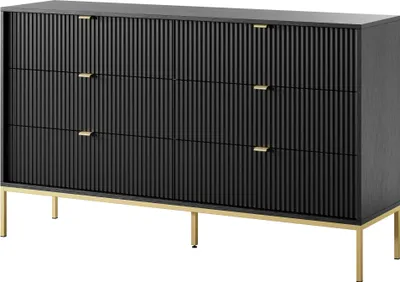 Produktbild von FURNLUX Kommode Avon Schwarz Und Gold 154cm / Hauptfarbe: Schwarz / Abmessungen: 154 x 91 x 39 cm