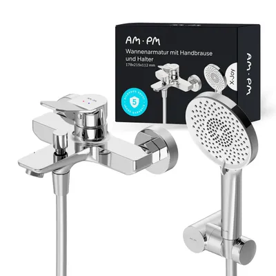 Produktbild von Badewannenarmatur, Wannen Bad Armatur Einhebelmischer für Bad, inkl. Handbrause 5 Strahlarten, Wandhalterung und Schlauch AM.PM, Chrom