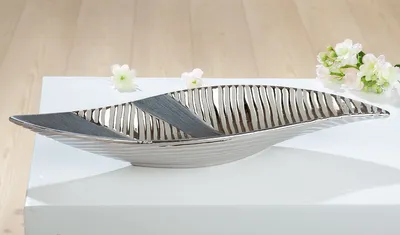 Produktbild von Gilde Schale, "Sevilla", gestreift, Keramik, anthrazitfarben, silberfarben, VE 2, L. 14 cm, B. 41.5 cm, H. 5.5 cm 28089 4063387280898