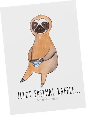 Produktbild von Mr. & Mrs. Panda Postkarte Faultier Kaffee - Weiß - Geschenk, Postkarten, bildkarte, Coffee, Ansichtskarten, Grußkarte, Kaffeetasse, Ansichtskarte