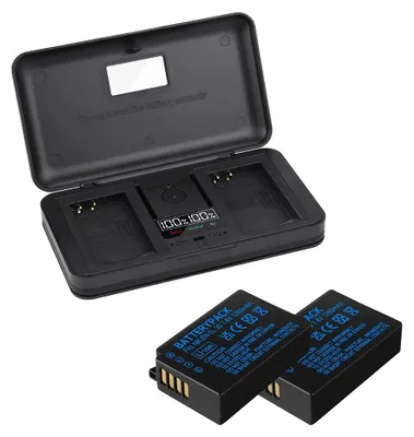 Zdjęcie produktu dla Akumulator do aparatu, pojemność 1280 mAh, podwójna ładowarka USB, 1 ładowarka na 2 akumulatory
