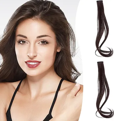 Produktbild von 2Pcs Menschliches Lockiges Haar Pony Clips, Lange Vorderseite Pony Haarteile, Natürlich Gewellte Fransen-Haarverlängerungsclips Für Damen Und Mädchen Im Alltag (Braun)